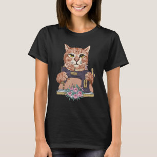 Camiseta Máquina de costura de patchwork de gatinho para co