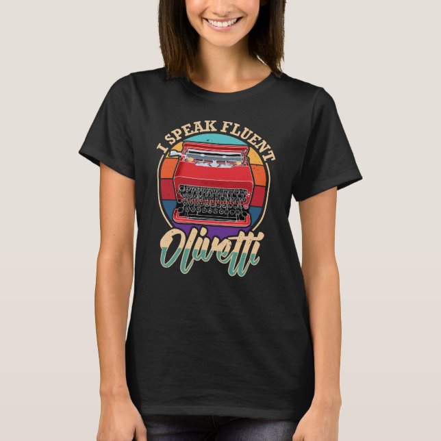 Camiseta Máquina de escrever - Olivetti - Eu falo fluente O (Frente)