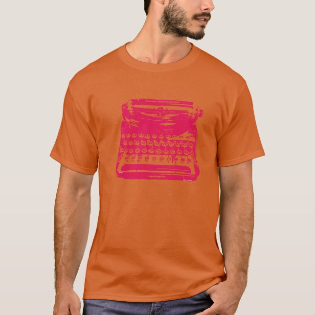 Camiseta máquina de escrever - rosa quente em laranja (Frente)