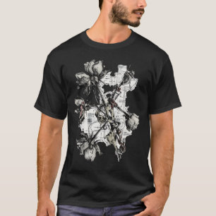 Camiseta Máquina de Flor Morta Colagem Botânica Escura