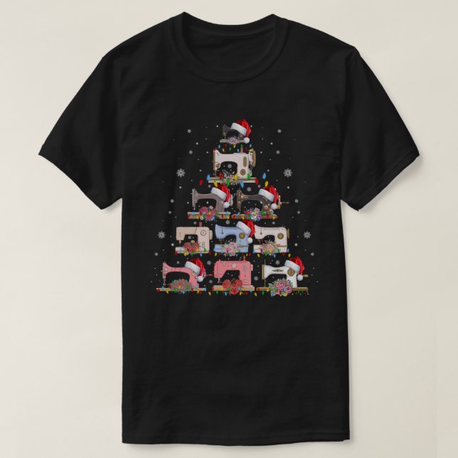Camiseta Máquinas De Costura Árvore De Natal Engraçada Veda (Frente do Design)
