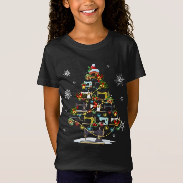 Camiseta Máquinas de costura Luzes de árvore do Natal Filtr (Frente)