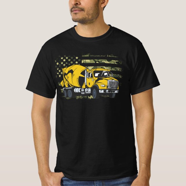 Camiseta Maquinista de Caminhão Cement Mixer Camouflage Ame (Frente)