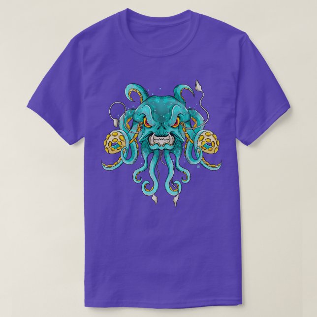 Camiseta Mar de Octopus do Monstro Subaquático Kraken (Frente do Design)