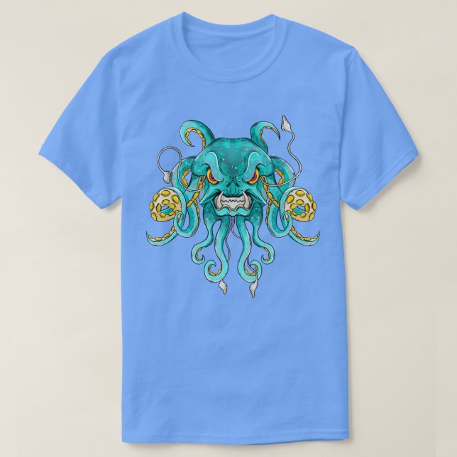Camiseta Mar de Octopus do Monstro Subaquático Kraken (Frente do Design)
