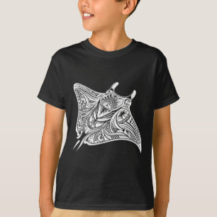 Camiseta Mar de Tatuagem Tribal Manta Ray Polynésia