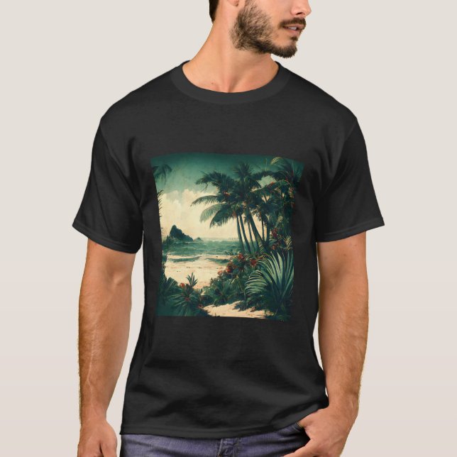 Camiseta Mar Tropical Palma de Palma Árvore Oceânica Onda N (Frente)