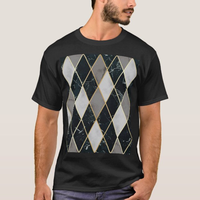 Camiseta Marble Geométrico: Linhas Douradas, Luxo (Frente)