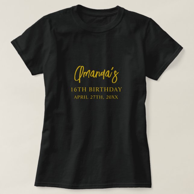 Camiseta Marble Negro e Dourado em greve Doce 16 Aniversári (Frente do Design)