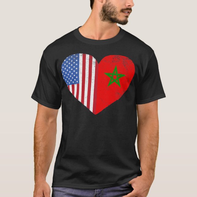 Camiseta Marca americana marroquina Heart Marrocos EUA  (Frente)