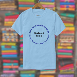 Camiseta Marca comercial no texto de padrão redondo em azul