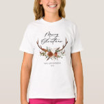 Camiseta marca d'água natal natal alegre floral natal<br><div class="desc">Feliz design de natal,  rustic stag floral nós fazemos um roteiro da bela coleção natural,  terracota,  negra e verde de sábio moderna.</div>