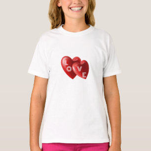 Camiseta Marca Gráfica de Amor com Coração Gêmeo Romântico