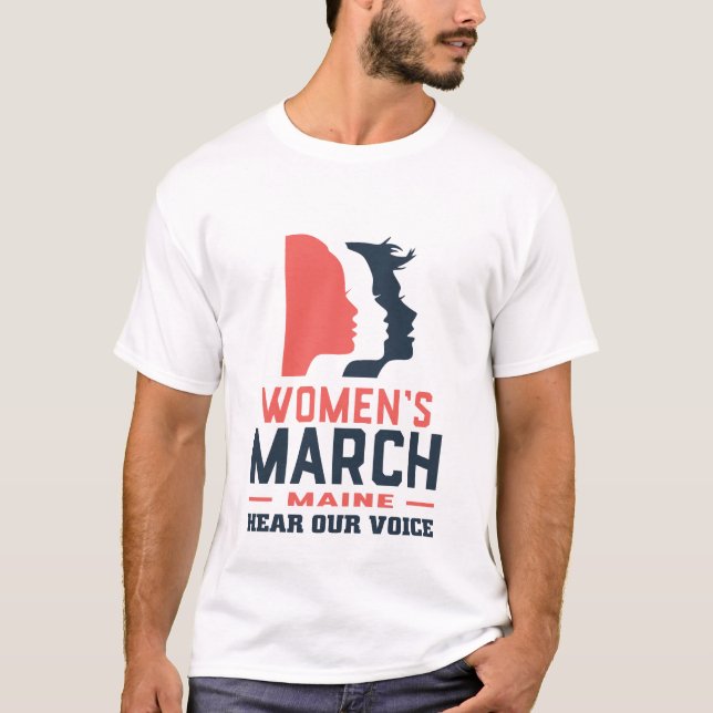 Camiseta Marcha das Mulheres Maine Ouça a nossa voz (Frente)