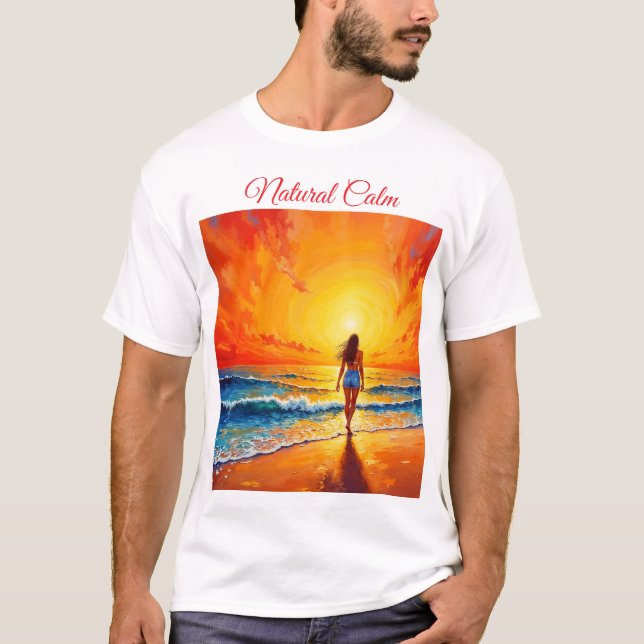 Camiseta Marcha tranquila poente do sol arte brilhante do o (Frente)