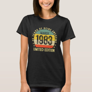Camiseta Março 1983 Vintage 40 anos Retro 40th Birthda