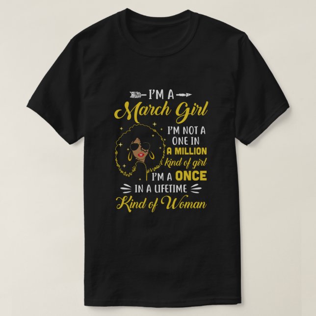 Camiseta Março Aniversário Presente Sou Rainha Negra Menina (Frente do Design)