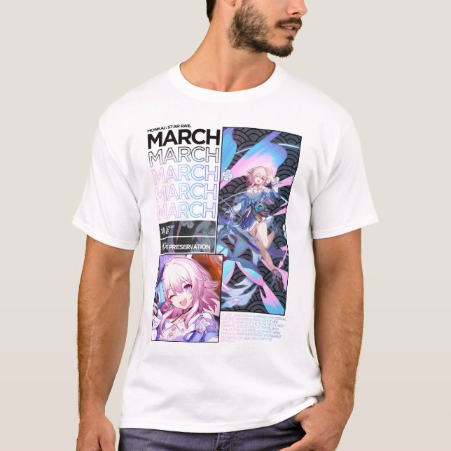 Camiseta Março de 13 Character Info - Trilho Honkai Star (Frente)