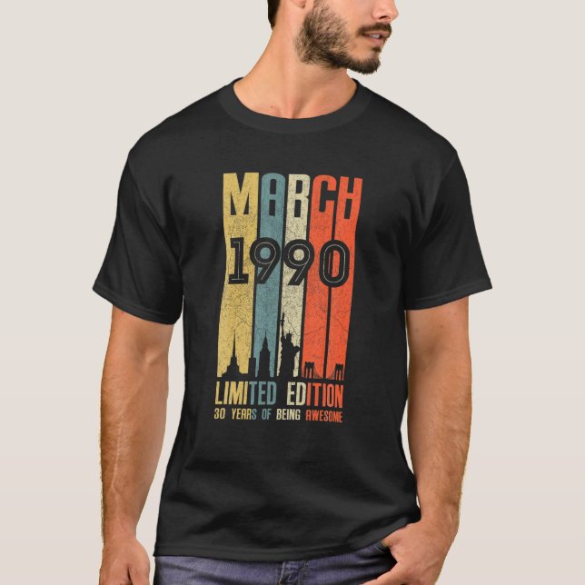 Camiseta Março De 1990 T 30 Anos 1990 Aniversário Presente (Frente)