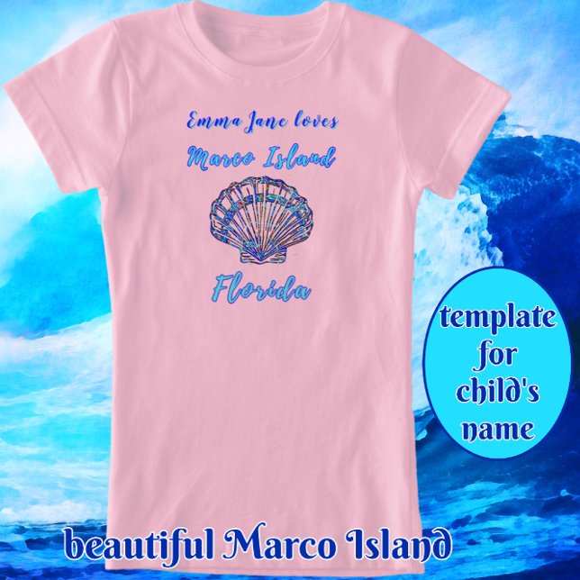 Camiseta Marco Island Bonito Seashell com Nome (This shirt is available in different colors. Easily add child's name.
)