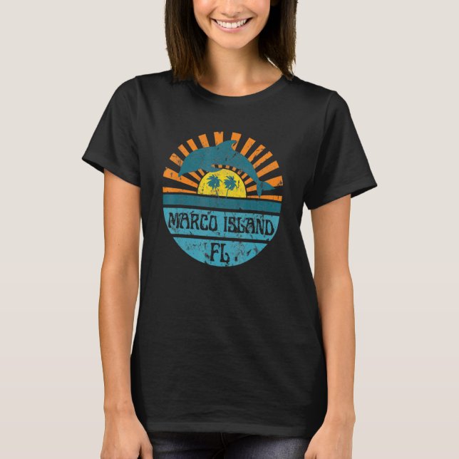 Camiseta Marco Island Florida Beach Dolphin Retro Sunset Vi (Frente)