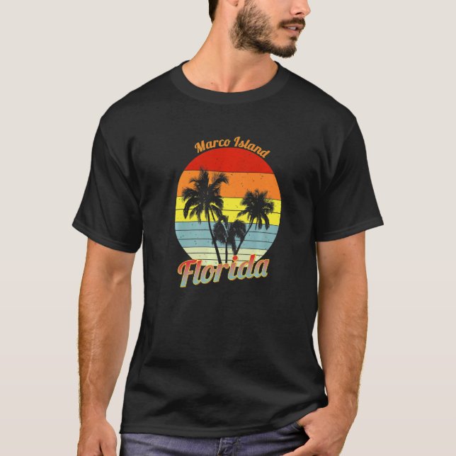 Camiseta Marco Island Florida Retro Tropical Palm Trees Vac (Frente)
