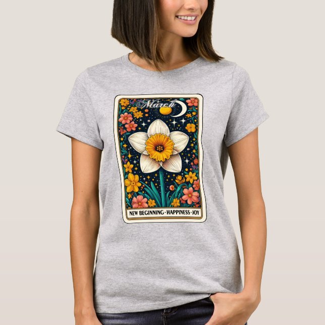 Camiseta Março Mês de Nascimento Flor Daffodil T-Shirt (Frente)