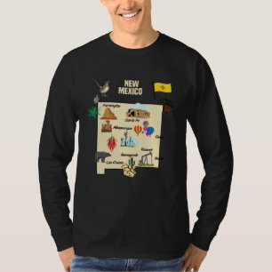 Camiseta marcos famosos mapa turístico estadual Novo México