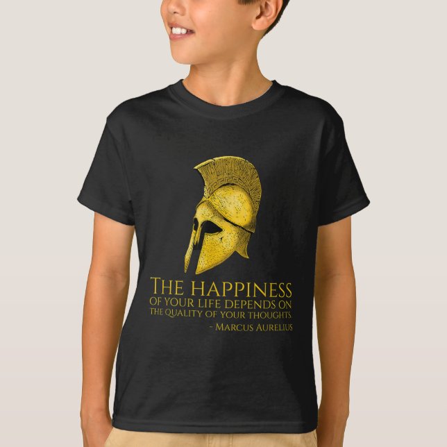 Camiseta Marcus Aurelius Stoic Citação Sobre A Felicidade - (Frente)