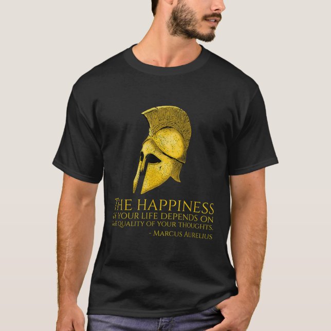 Camiseta Marcus Aurelius Stoic Citação Sobre A Felicidade - (Frente)