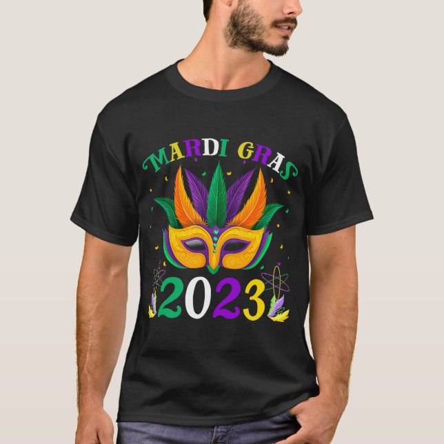 Camiseta Mardi Gras 2023 Costume Com Máscara 3 (Frente)