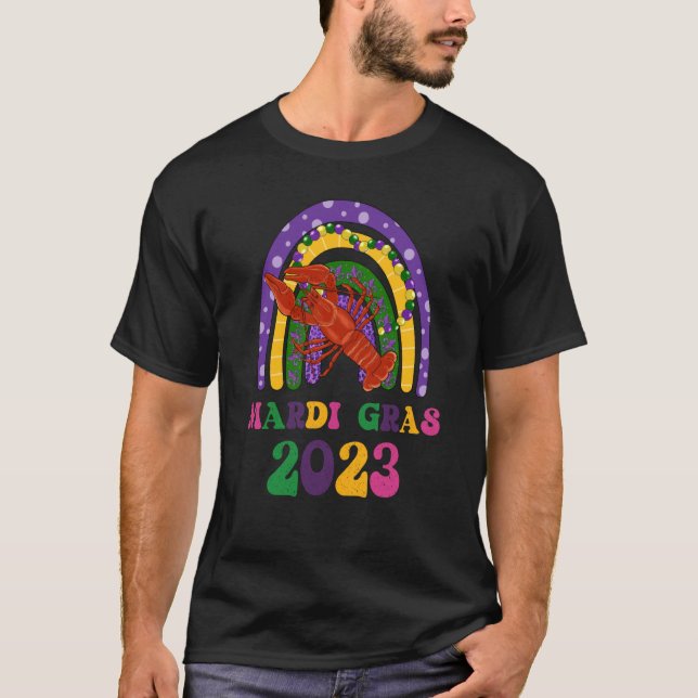 Camiseta Mardi Gras 2023 Crawfish Rainbow Madri Gras Festiv (Frente)