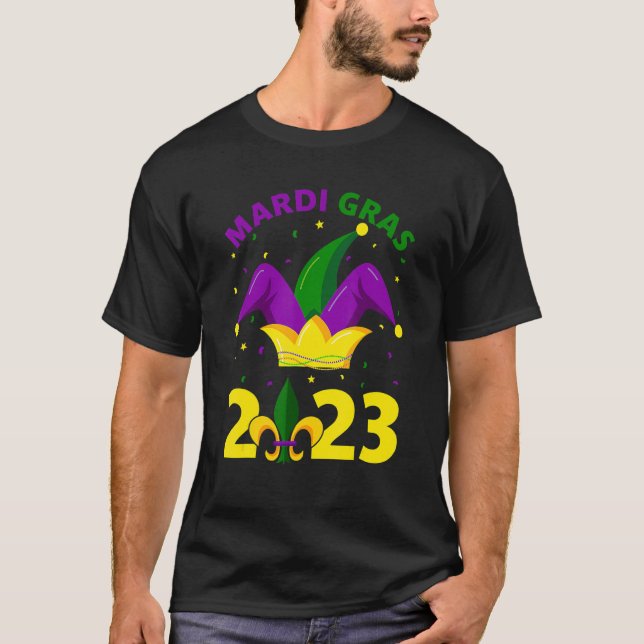 Camiseta Mardi Gras 2023 Mask Jester Hat New Orleans Party (Frente)