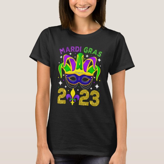 Camiseta Mardi Gras 2023 Mask Miçanga Men Womens Girls 1 (Frente)
