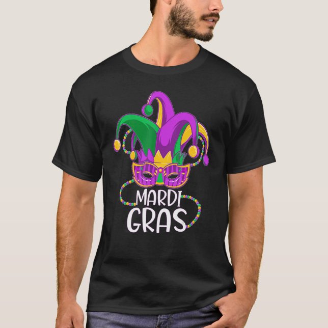 Camiseta Mardi Gras 2023 Shirt Miçanga Mask Feather Men Wom (Frente)