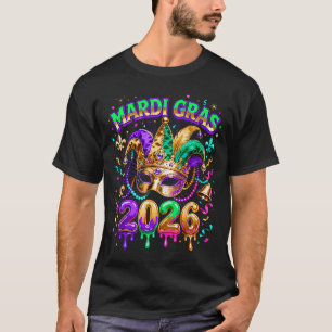 Camiseta Mardi Gras 2026 Esquadrão Desenho de Contas Máscar