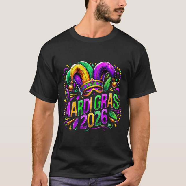 Camiseta Mardi Gras 2026 Jester Hat Carnival New Orleans Fl (Frente)
