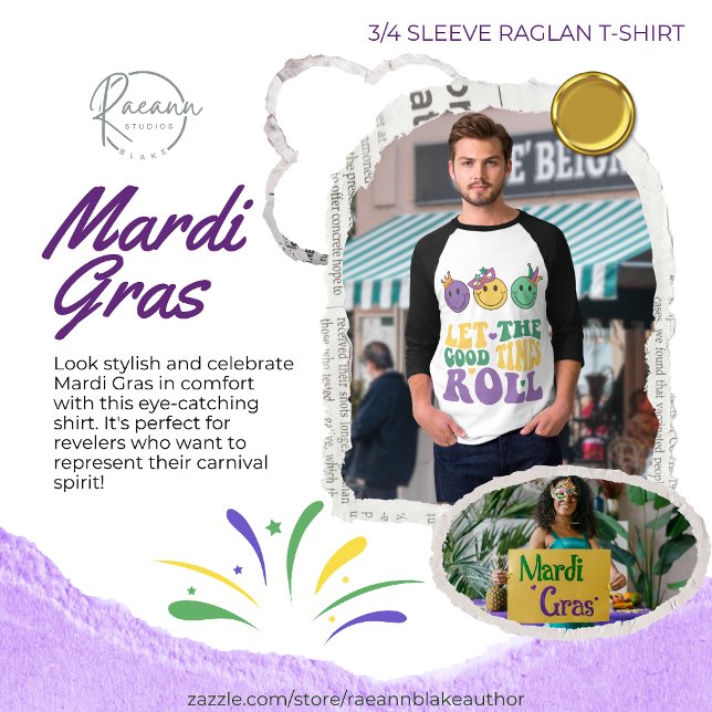 Camiseta Mardi Gras 3/4 Capa Raglan T-Shirt (Criador carregado)