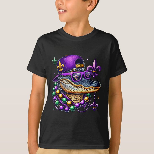 Camiseta Mardi Gras Alligator Mardigator Crocodile Kids Boy (Frente)