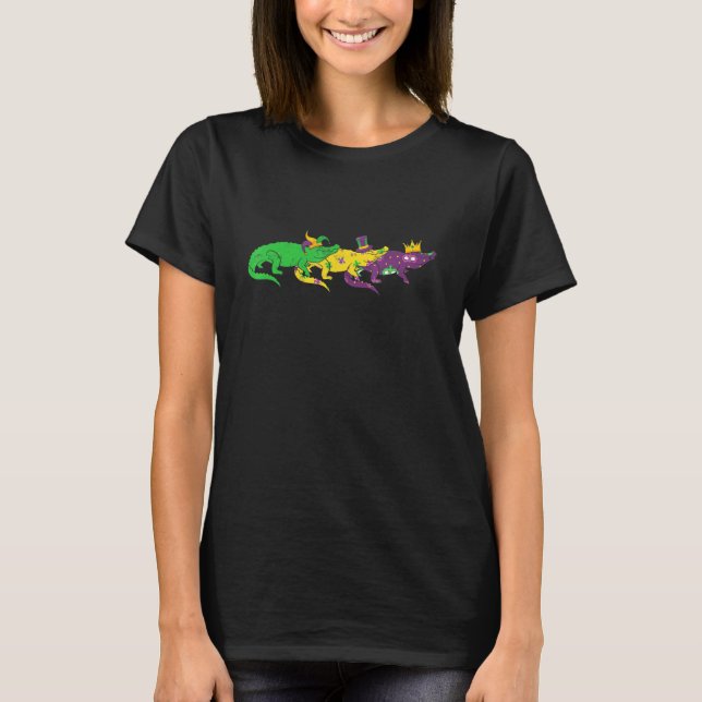 Camiseta Mardi Gras Alligator - Miçanga Festival Animais Je (Frente)