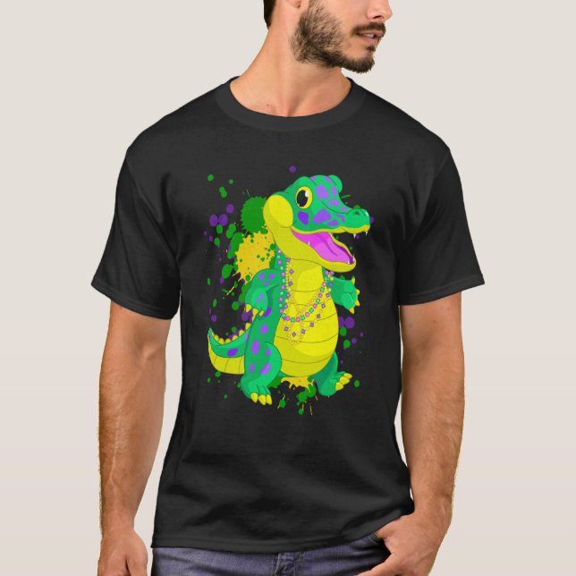 Camiseta Mardi Gras Alligator Paint Splatter For Men Women  (Frente)