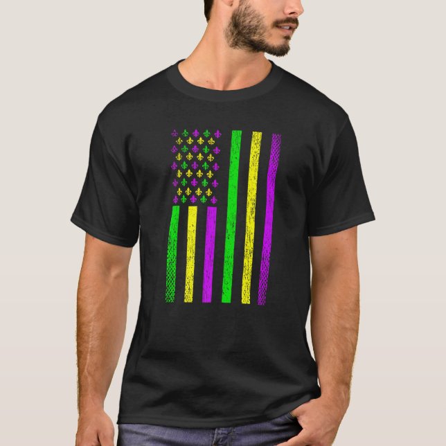 Camiseta Mardi Gras American Flag USA Distressed Fleur De L (Frente)
