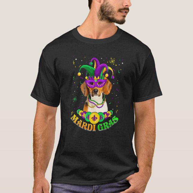 Camiseta Mardi Gras Beagle Cachorro Pai Cachorro Mãe Miçang (Frente)