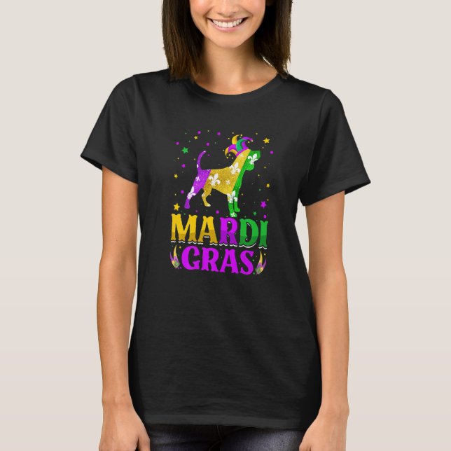 Camiseta Mardi Gras Beagle Dog Lover Carnival Jester Premiu (Frente)