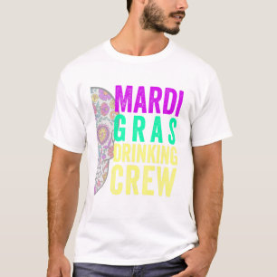 Camiseta Mardi Gras Bebendo Grupo de Tripulação Mardi Gras 