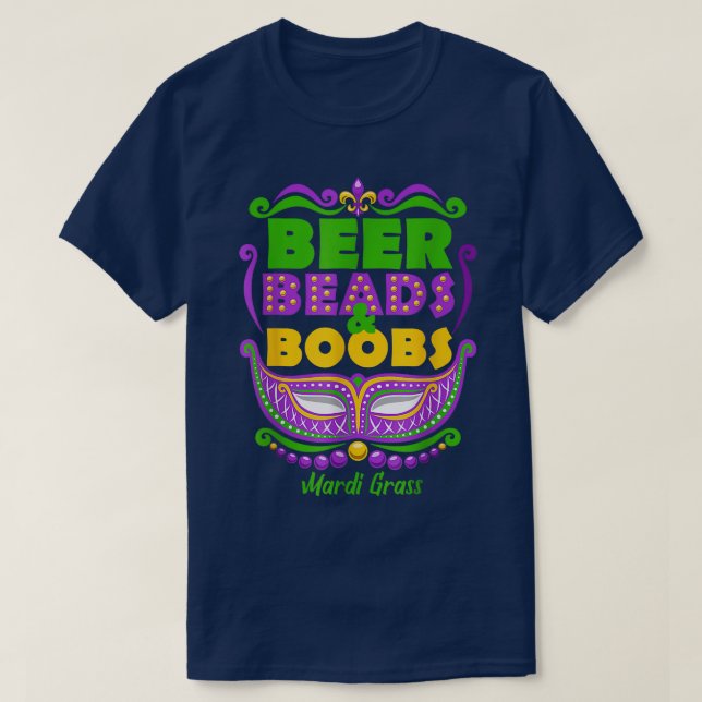 Camiseta Mardi Gras Beer Miçanga Boobes Notícias Engraçadas (Frente do Design)