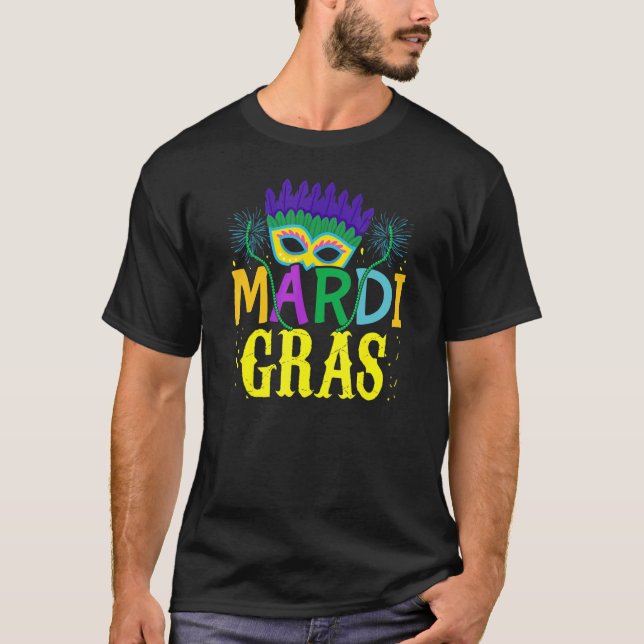 Camiseta Mardi Gras Bonita Máscara Mardi Gras (Frente)