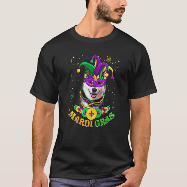 Camiseta Mardi Gras, Cachorro Pai Siberiano Husky Cachorro  (Frente)