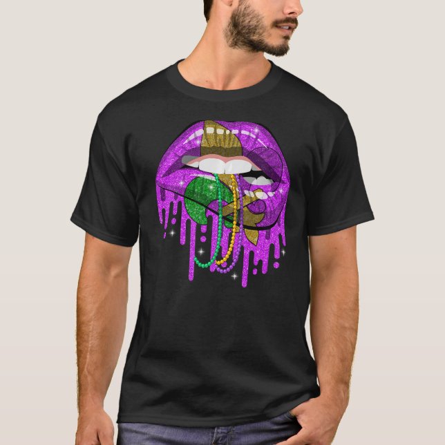 Camiseta Mardi Gras Carnaval Figurume Roxo e Dourado Fleur  (Frente)