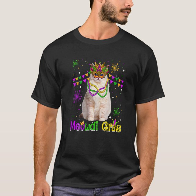 Camiseta Mardi Gras Cat Cute Ragdoll Máscara de Carnaval (Frente)